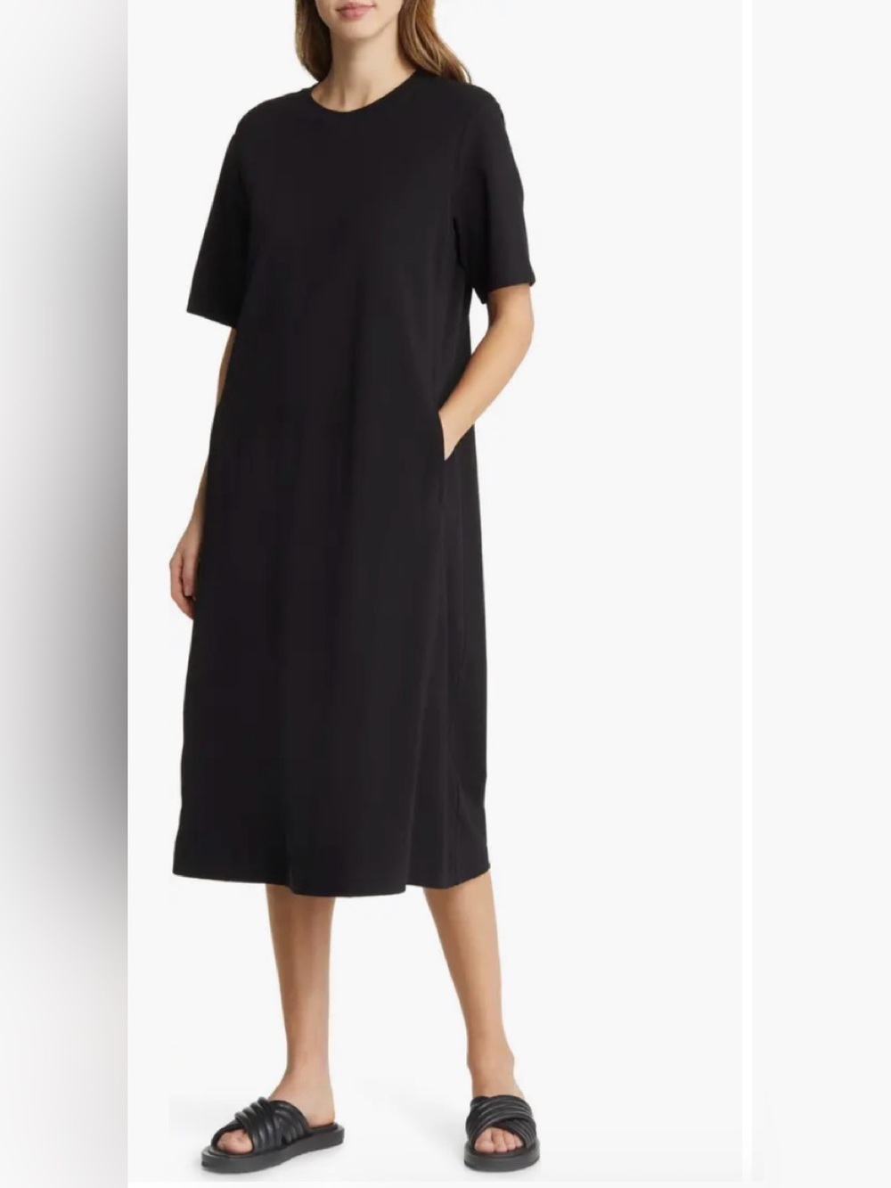 Nordstrom Black Short-Sleeve Midi T-Shirt Dress